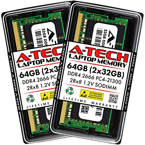 A-Tech 64GB (2x32GB) DDR4 2666 MHz SODIMM PC4-21300 (PC4-2666V) CL19 2Rx8 Non-ECC Laptop RAM Memory Modules