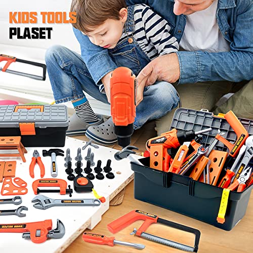 Kids Tool Set – 45 Piece Toddler Tool Set with Electronic Toy Drill& Tool Box,Hammer Saw and More, Construction Pretend Play Tools for Kids, Best Birthday Gift Ideas for Kids 1-3 4 5 6 7 8 Years Old