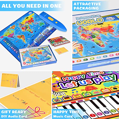 Bilingual Interactive World Map for Kids Learning and Educational Toys , Talking Kids Map Toy Electronic Map Poster for Kids of Ages 4 to 12 Years Old, Custom Talking Birthday & Christmas Gifts Card