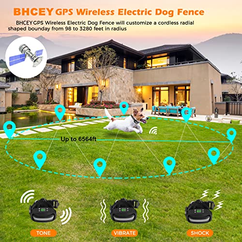 BHCEY GPS Wireless Dog Fence, Electric Dog Fence Pet Containment System,Large Signal Range Up to 6560Ft,Portable Dog Boundary Training Collar for Large and Small Dogs (GPS Dog Collar(Grey))