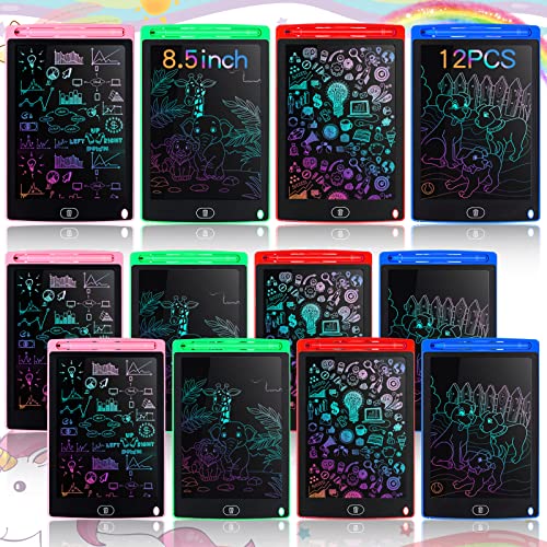 12 Pack LCD Writing Tablets 8.5 Inch Bulk Colorful Doodle Board Kids Scribbler Board Erasable Electronic Drawing Pads Reusable Painting Tablets Learning Toy Gifts for Boys Girls (Dark Color)