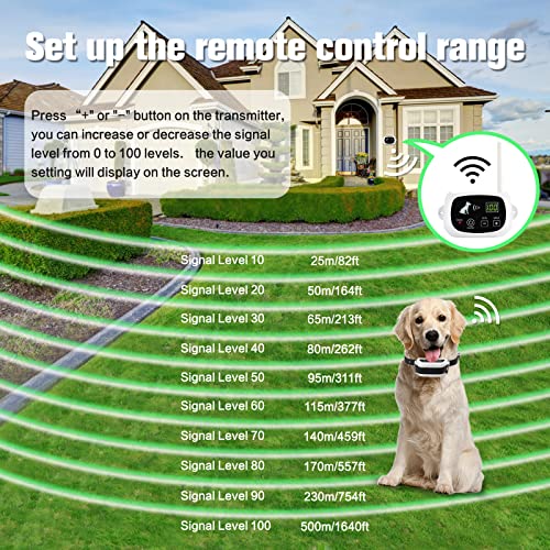 Wireless Dog Fence, Electric Pet Containment System with Training Collar Receiver for Stubborn Dogs and Pets,Adjustable Control Range 1640ft-Harmless,Waterproof, Rechargeable Container Boundary System