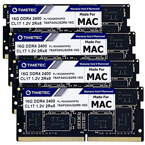 Timetec 64GB KIT (4x16GB) Compatible for Apple 2017 iMac (27-inch w/Retina 5K Display) DDR4 2400MHz PC4-19200 1Rx8 CL17 1.2V Non-ECC Non-Parity Unbuffered SODIMM Memory MAC RAM Upgrade for iMac 18,3