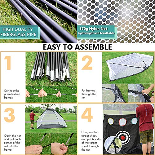 Golf Practice Net, 10x7ft Golf Hitting Training Aids Nets with Target and Carry Bag for Backyard Driving Chipping - 1 Golf Mat -5 Golf Balls - 1 Golf Tees- Men Kids Indoor Outdoor Sports Game