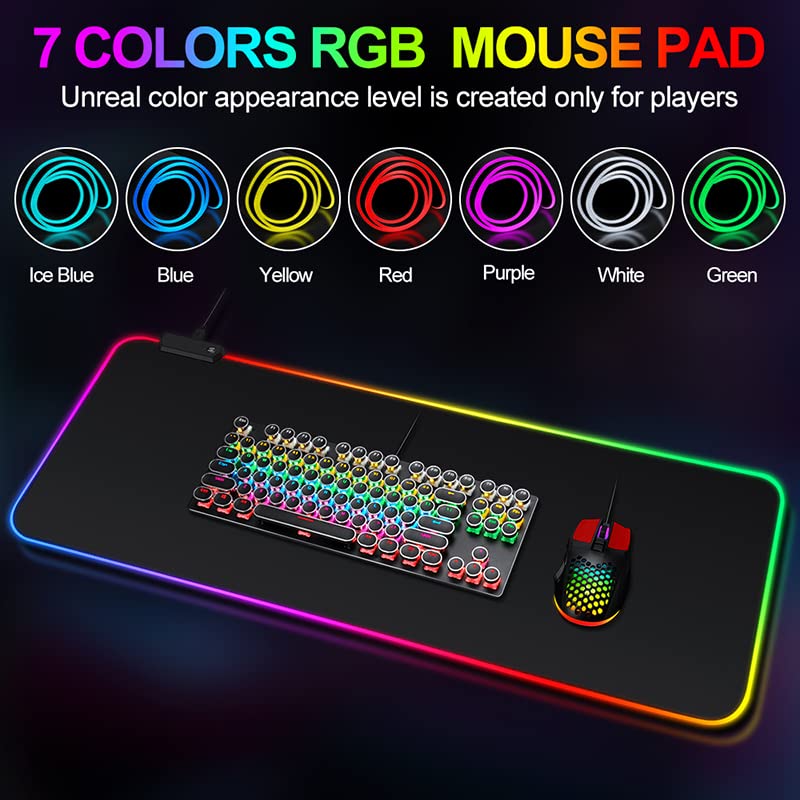 Large RGB Gaming Mouse Pad -15 Light Modes Touch Control Extended Soft Computer Keyboard Mat Non-Slip Rubber Base for Gamer Esports Pros 31.5X11.8