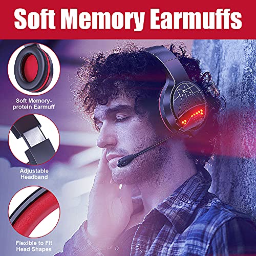 BENGOO G9900 Gaming Headset Headphones for PS4 PS5 Xbox One PC Controller, Noise Isolating Over Ear Headphones with Mic, Red LED Light, Bass Surround for Super Nintendo Sega Dreamcast Sony PSP